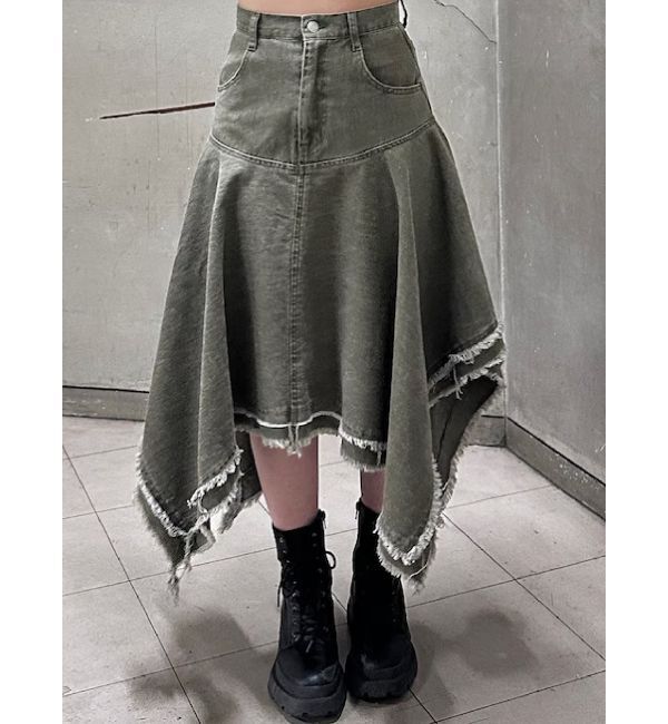 EVRIS「ランダムヘムミディーデニムスカート」|スカート|