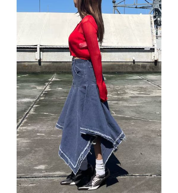 EVRIS「ランダムヘムミディーデニムスカート」|スカート|