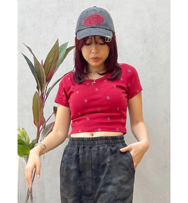 EVRIS「エンブロイダリーショートTシャツ」|Tシャツ・カットソー|レッド