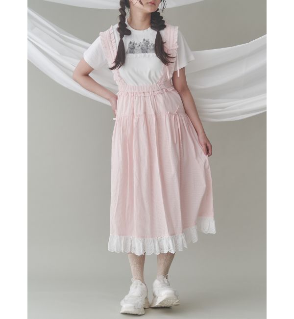 merry jenny「ストライプリボンフレアジャンスカ」|ジャンパースカート|ピンク