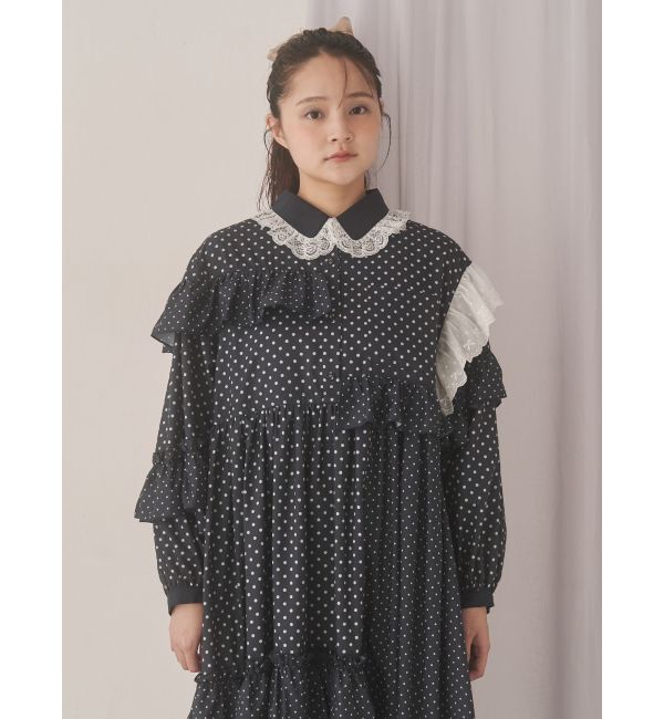 merry jenny フリルドットデコレーションワンピース グレー フリルドットデコレーションワンピース（merry jenny）｜ルミネの