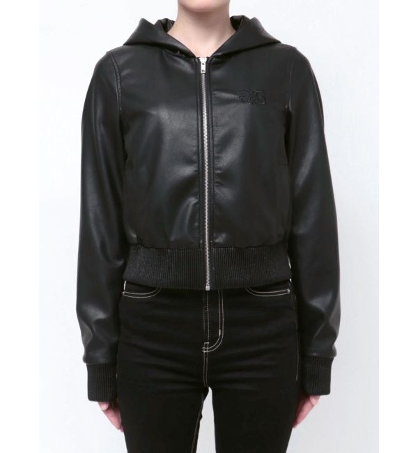 GYDA「フーディーフェイクレザーコート」|ブルゾン・スタジャン|