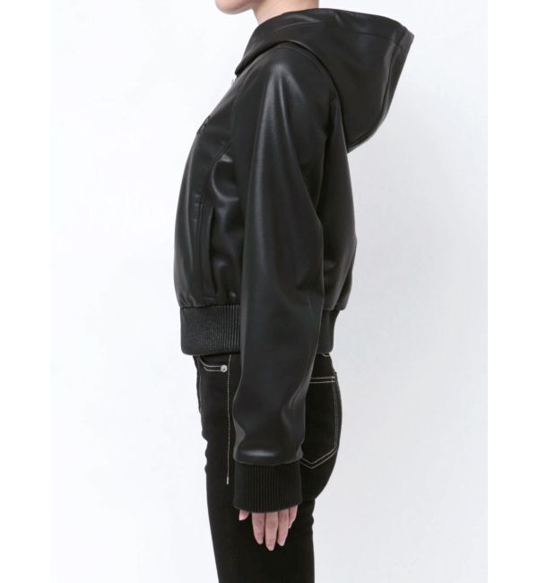 GYDA「フーディーフェイクレザーコート」|ブルゾン・スタジャン|