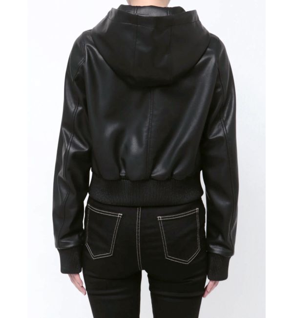 GYDA「フーディーフェイクレザーコート」|ブルゾン・スタジャン|