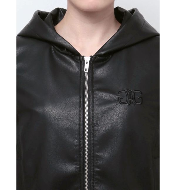 GYDA「フーディーフェイクレザーコート」|ブルゾン・スタジャン|