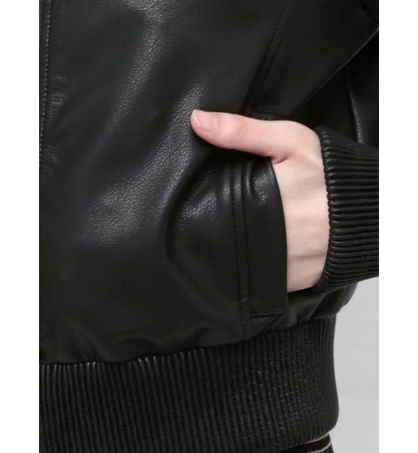 GYDA「フーディーフェイクレザーコート」|ブルゾン・スタジャン|