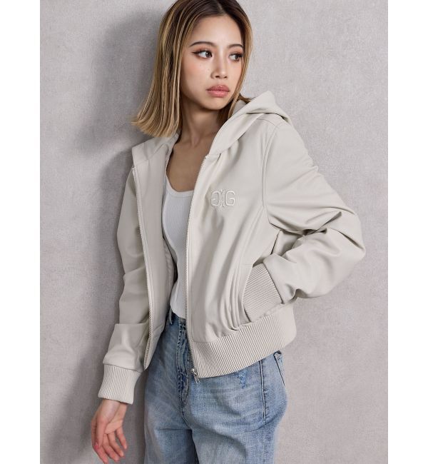 GYDA「フーディーフェイクレザーコート」|ブルゾン・スタジャン|