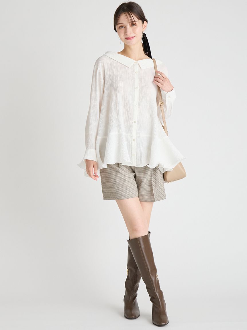 CELFORD（セルフォード）ラッフルヘムロングブラウス　ホワイト ラッフルヘムロングブラウス（CELFORD）｜ルミネのファッション通販