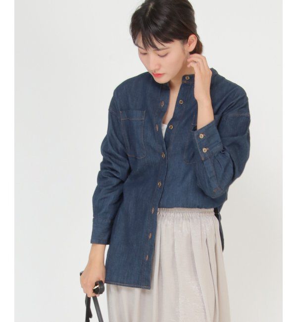 ikka「バンドカラーシャツ」|シャツ・ブラウス|ネイビー