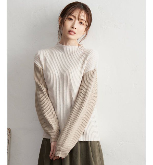 ikka「配色ワイドリブニット」|プルオーバー|オフホワイト