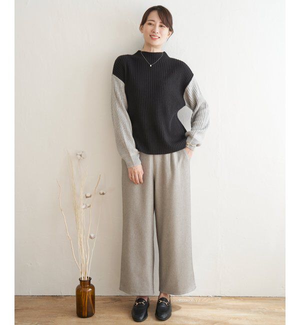 ikka「配色ワイドリブニット」|プルオーバー|