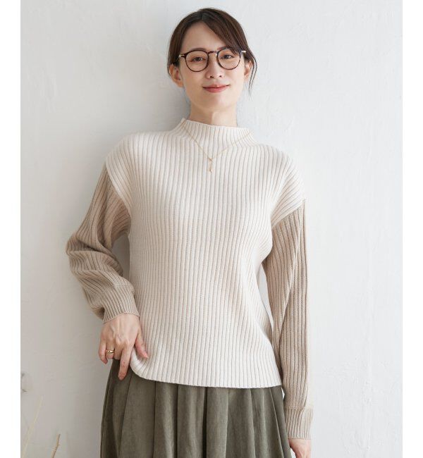 ikka「配色ワイドリブニット」|プルオーバー|