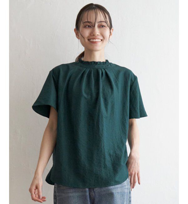 ikka「襟フリル2WAY半袖ブラウス」|シャツ・ブラウス|Dkグリーン