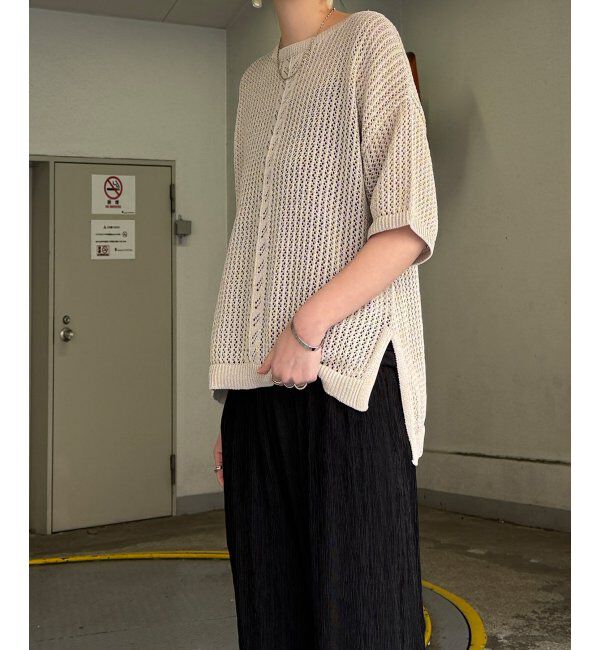 Lbc with Life「透かし柄ラインメッシュニット」|カーディガン|