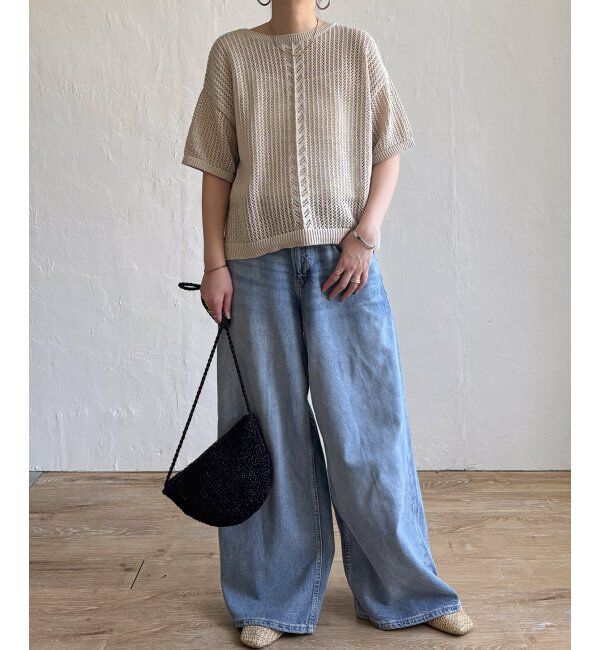 Lbc with Life「透かし柄ラインメッシュニット」|カーディガン|