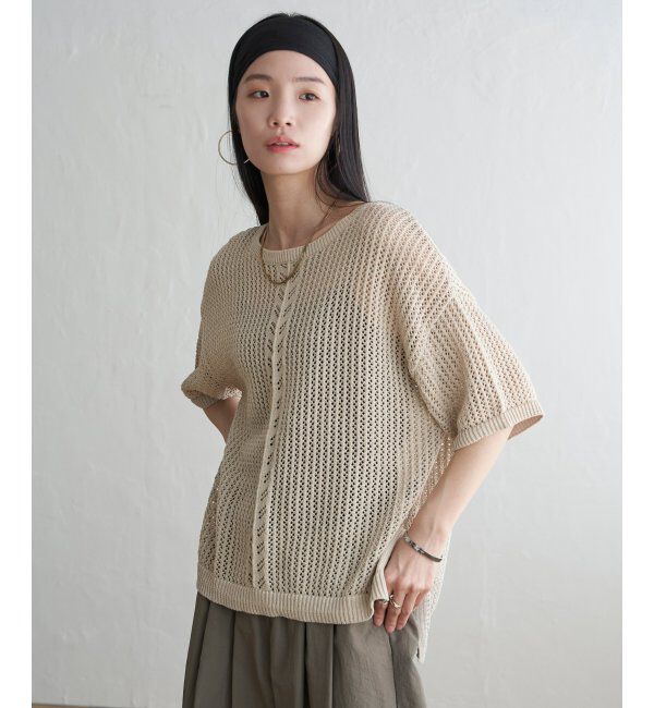 Lbc with Life「透かし柄ラインメッシュニット」|カーディガン|