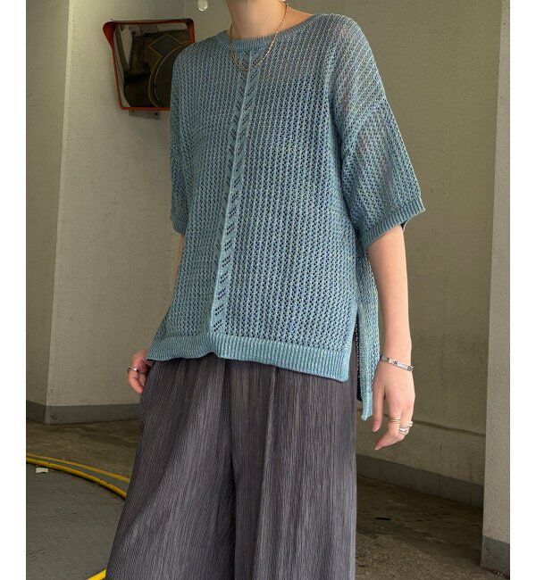 Lbc with Life「透かし柄ラインメッシュニット」|カーディガン|