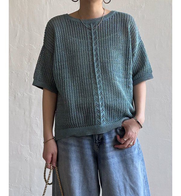 Lbc with Life「透かし柄ラインメッシュニット」|カーディガン|