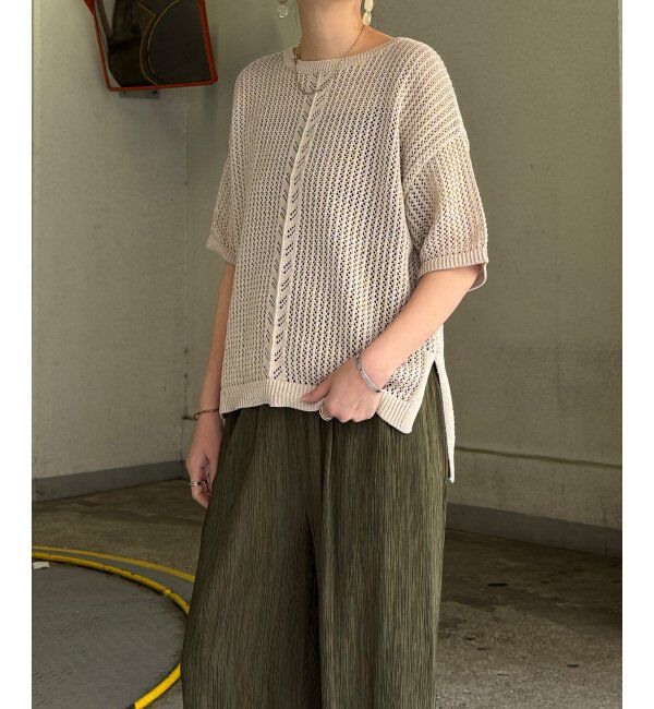Lbc with Life「透かし柄ラインメッシュニット」|カーディガン|