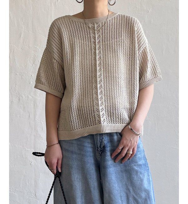 Lbc with Life「透かし柄ラインメッシュニット」|カーディガン|