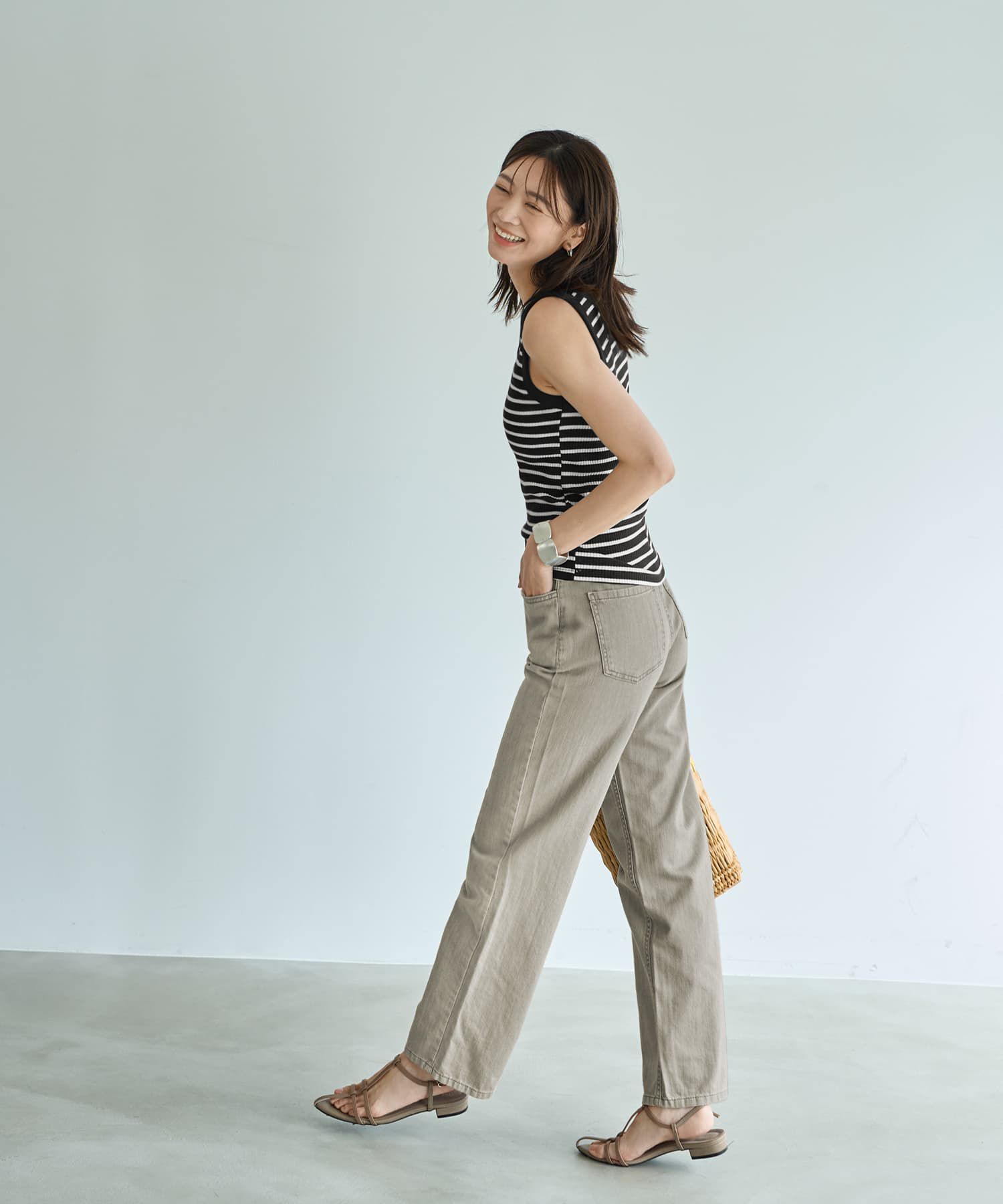 STYLE DELI「トリミングボーダーのリブ生地タンクトップ」|タンクトップ|