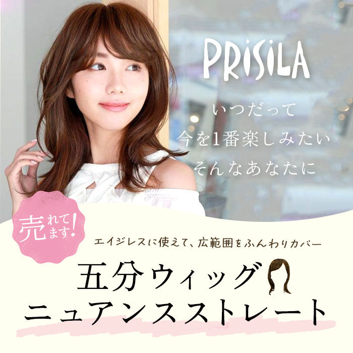 BACKYARD FAMILY「プリシラ ウィッグ 部分ウィッグ 通販 ヘアピース 自然 ハーフウィッグ ミディアム ストレート」|ヘアスタイリング|