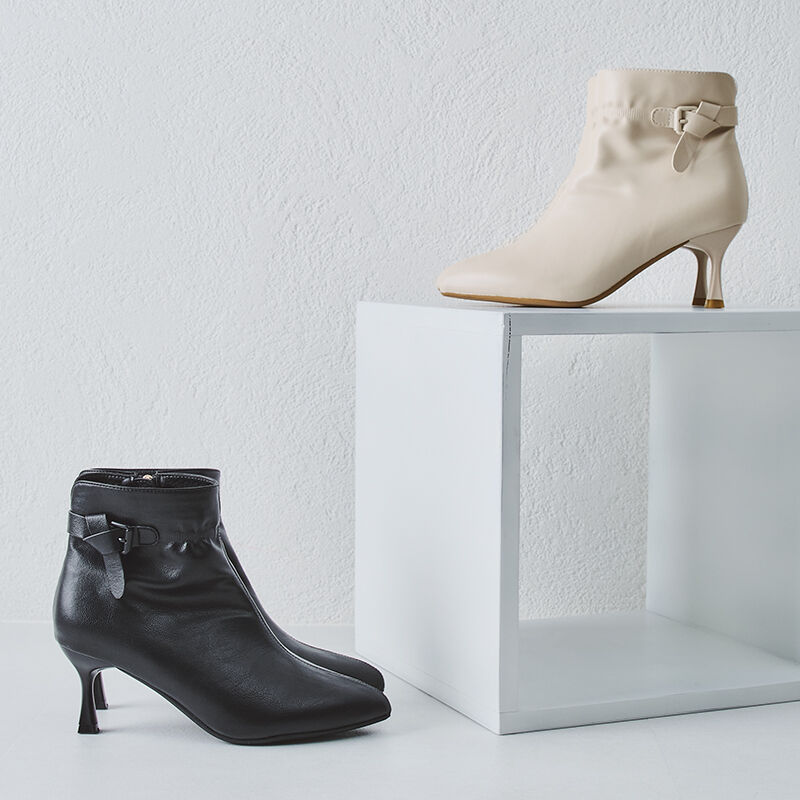 ORiental TRaffic「【EC限定】ソフトレザーサイドリボンブーツ/25403」|ショートブーツ|BLACK