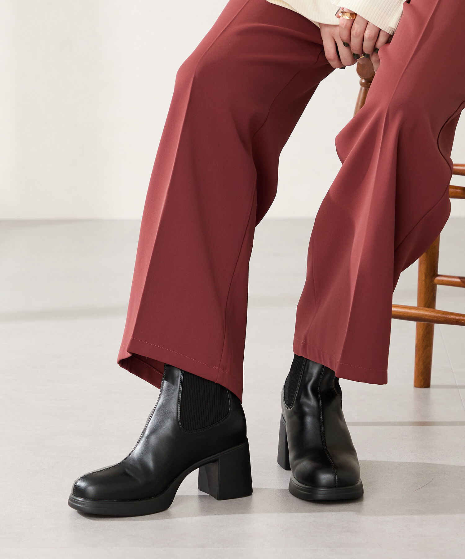 ORiental TRaffic「●2025秋冬新作●ニットドッキングヒールショートブーツ/51407」|ショートブーツ|BLACK