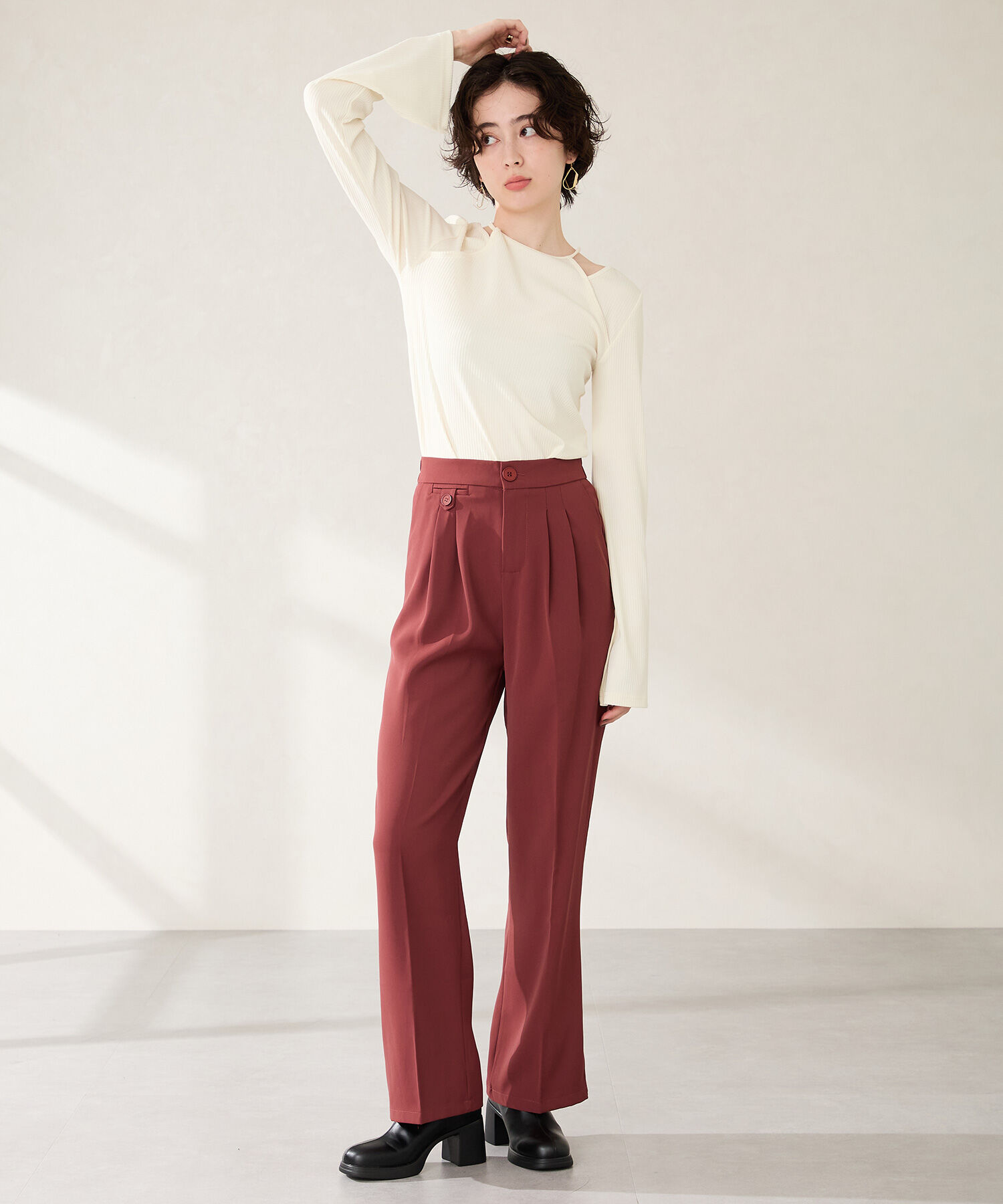 ORiental TRaffic「●2025秋冬新作●ニットドッキングヒールショートブーツ/51407」|ショートブーツ|