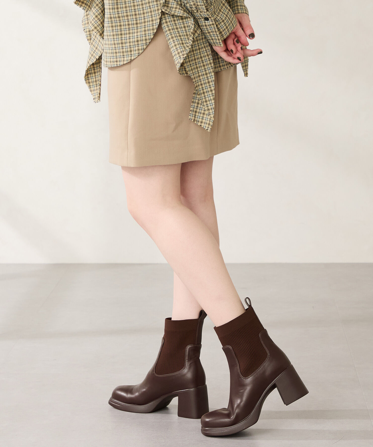 ORiental TRaffic「●2025秋冬新作●ニットドッキングヒールショートブーツ/51407」|ショートブーツ|