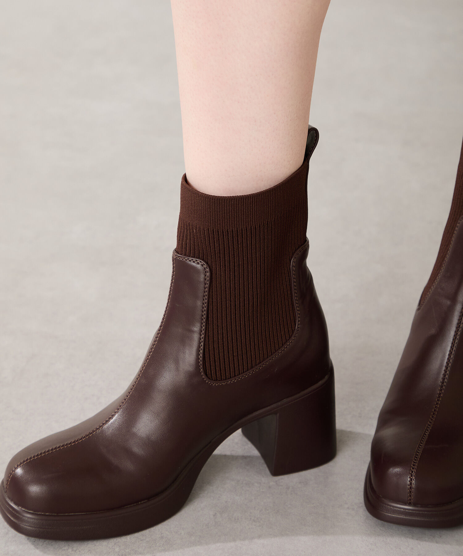 ORiental TRaffic「●2025秋冬新作●ニットドッキングヒールショートブーツ/51407」|ショートブーツ|