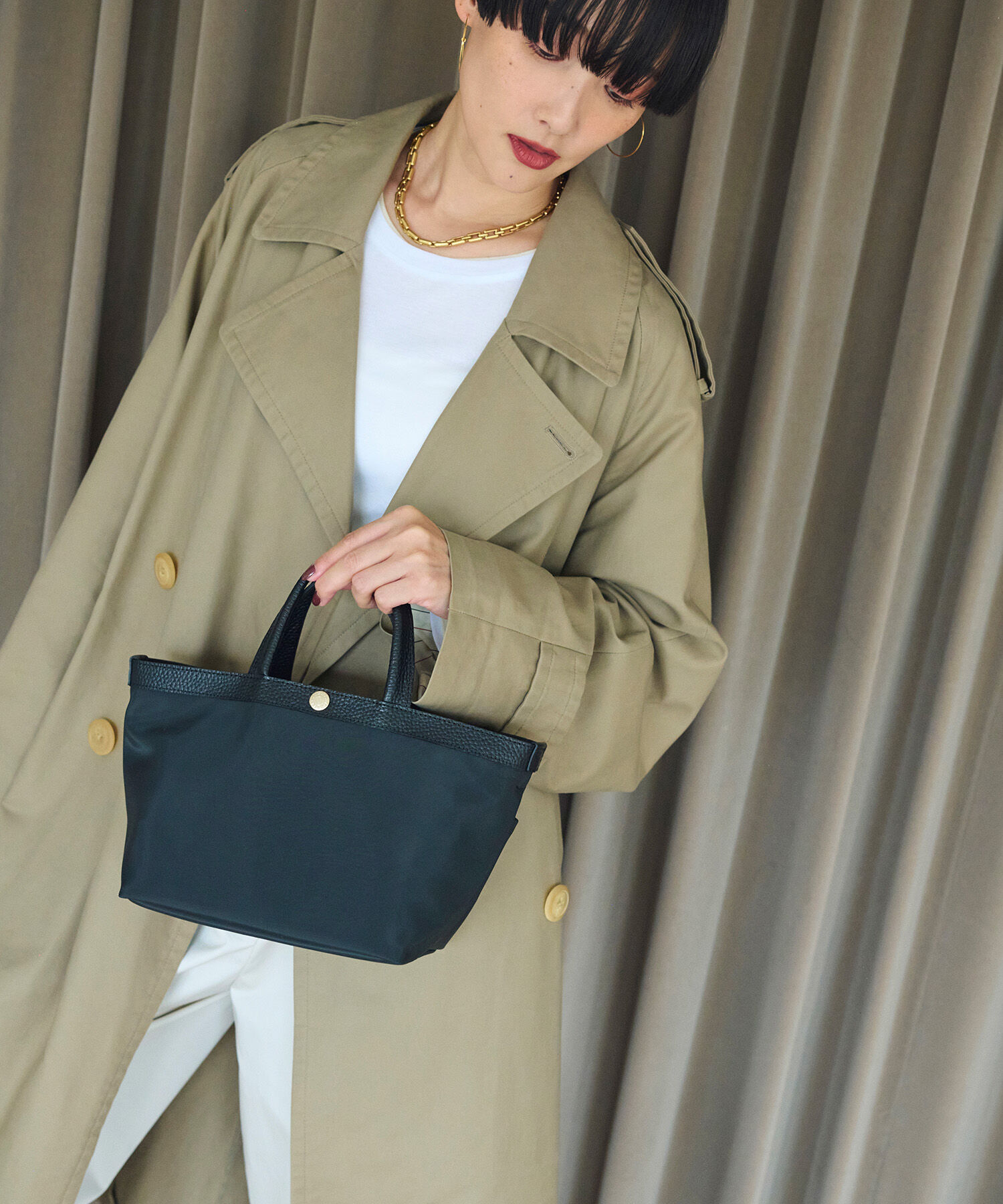 TOPKAPI BREATH「【Breath TOPKAPI】Bright ブライト スリーポケット ミニ トートバッグ」|トートバッグ|ブラック