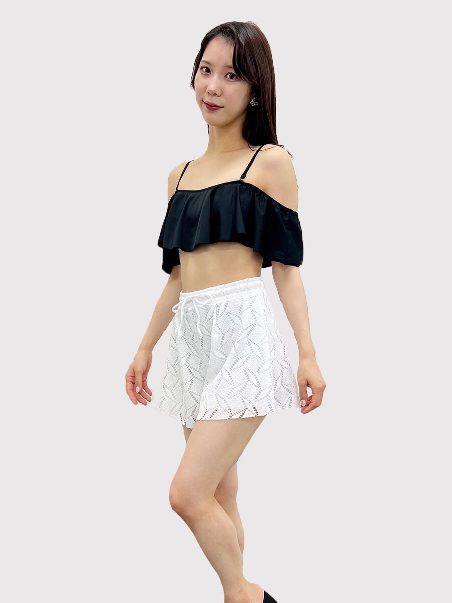 PEAK&PINE「無地&times;レトロフラワーオフショルダービキニ」|ビキニ|