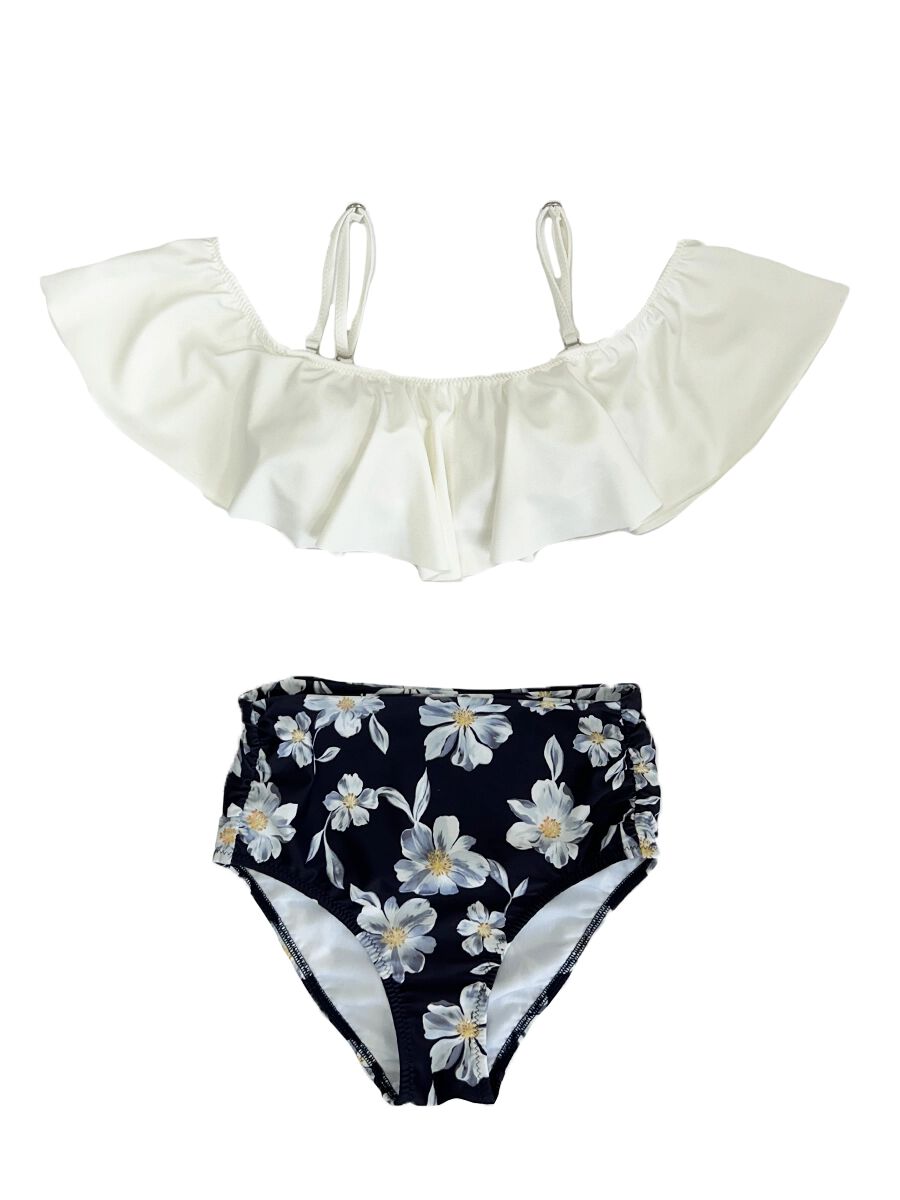 PEAK&PINE「無地&times;レトロフラワーオフショルダービキニ」|ビキニ|