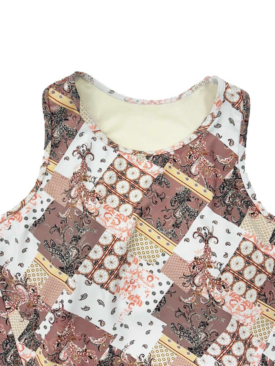 ALBOVE「エスニックパッチワーク柄ペプラムタンクブラトップス」|ビキニトップス|