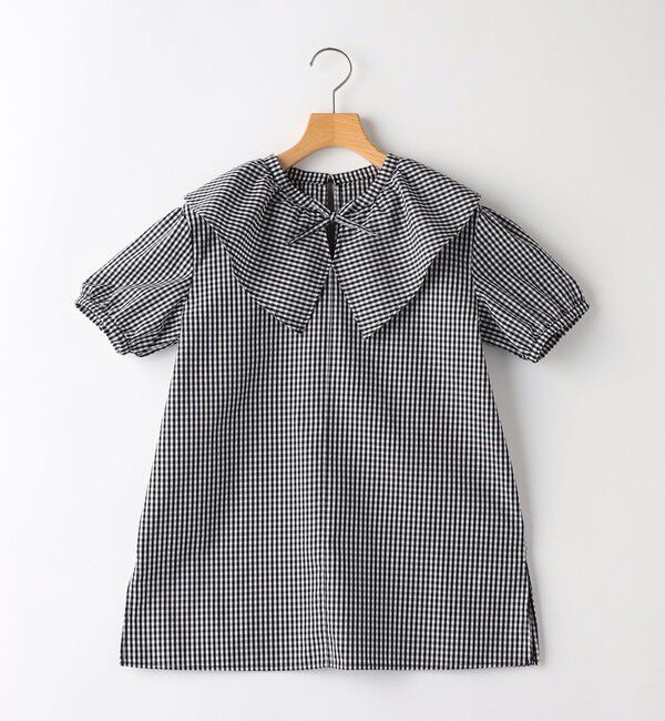 SHIPS KIDS「SHIPS KIDS:140～150cm / ギンガムチェック 半袖 ブラウス」|シャツ・ブラウス|ブラック