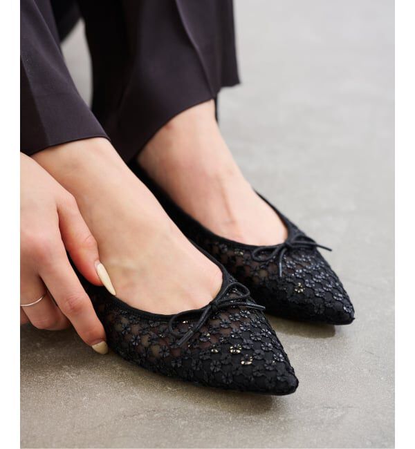  「《予約》ポインテッドフラワースパンコールバレエ」|バレエシューズ|ブラック C