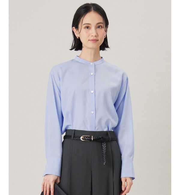 自由区「【洗える】SOMELOSバンドカラー ブラウス」|シャツ・ブラウス|サックス