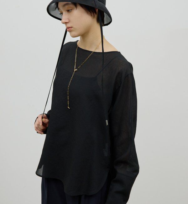  「【手洗い可】ラウンドTガーゼブラウス」|シャツ・ブラウス|ブラック