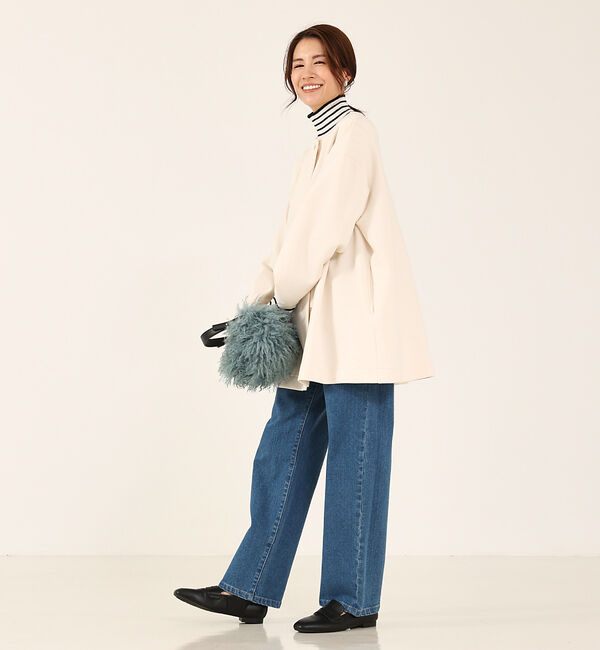 abahouse mavie「シルキーダンボールハーフコート」|ノーカラーコート|