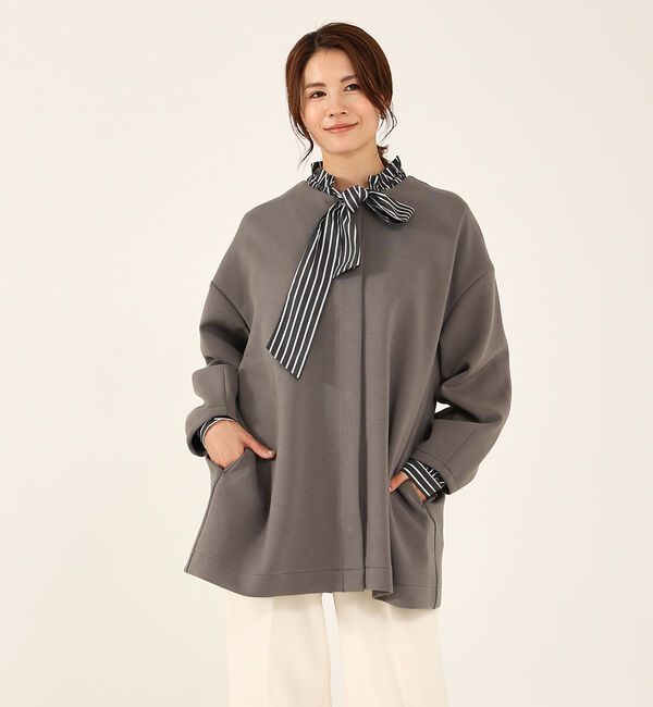 abahouse mavie「シルキーダンボールハーフコート」|ノーカラーコート|