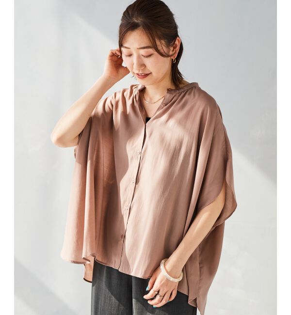 le.coeur blanc「《WEB限定アイテム》フロントボタンフレアギャザーブラウス」|シャツ・ブラウス|モカ