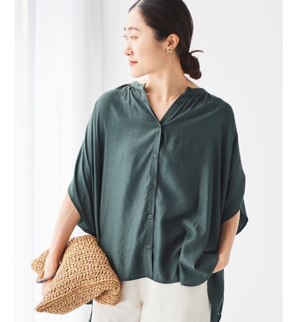 le.coeur blanc「《WEB限定アイテム》フロントボタンフレアギャザーブラウス」|シャツ・ブラウス|Ｃ／グレー