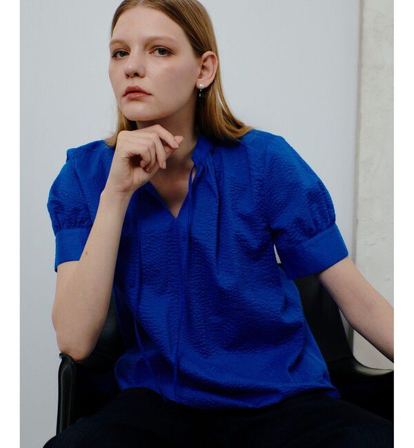 allureville「リップルスタンドカラーブラウス」|シャツ・ブラウス|ブルー