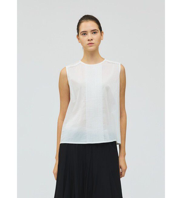 mizuiro ind「mizuiro ind ピンタック＆レースノースリーブプルオーバー」|シャツ・ブラウス|オフホワイト