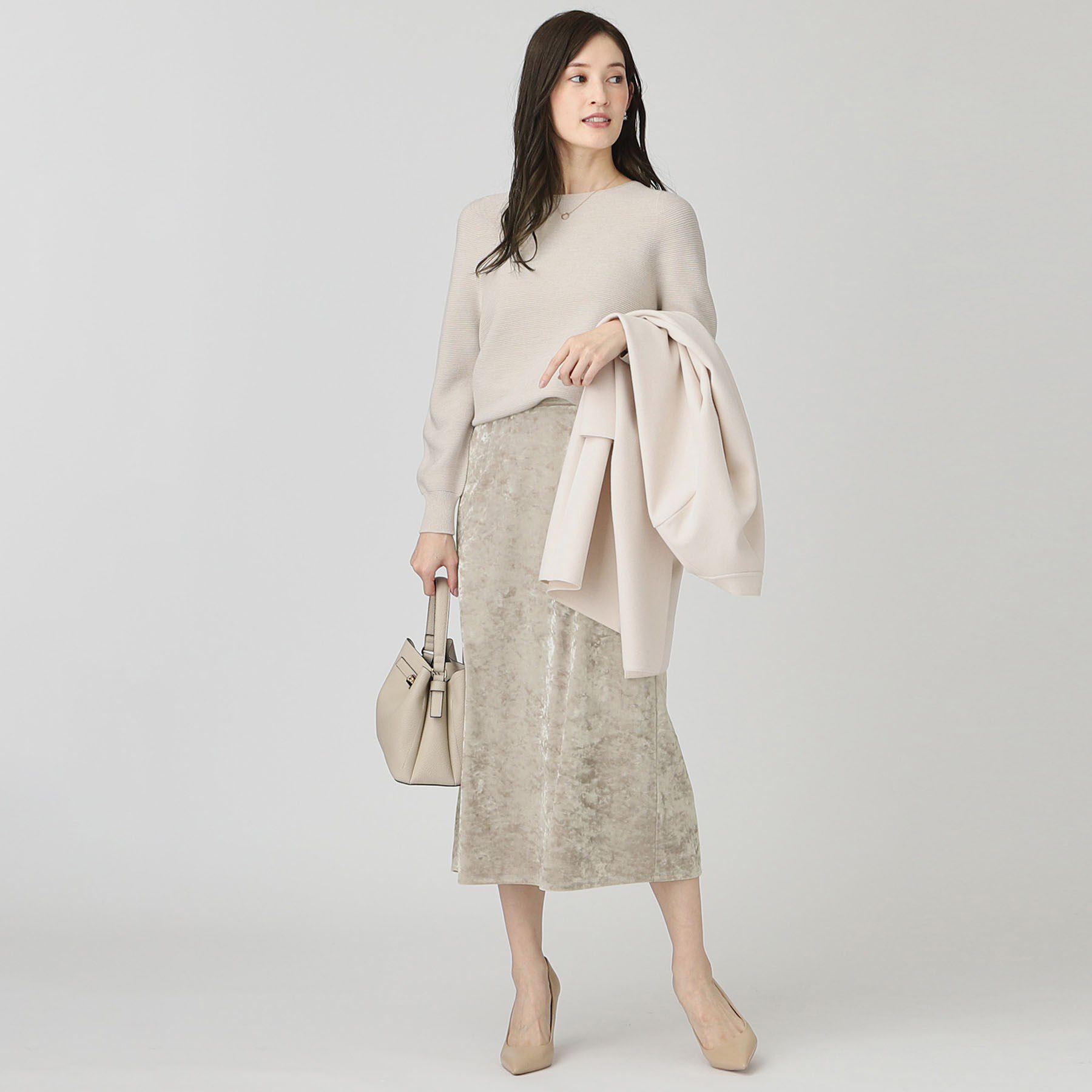 COUP DE CHANCE「【洗える／日本製／ウエストゴム】クラッシュベロアスカート」|スカート|グレージュ(050)