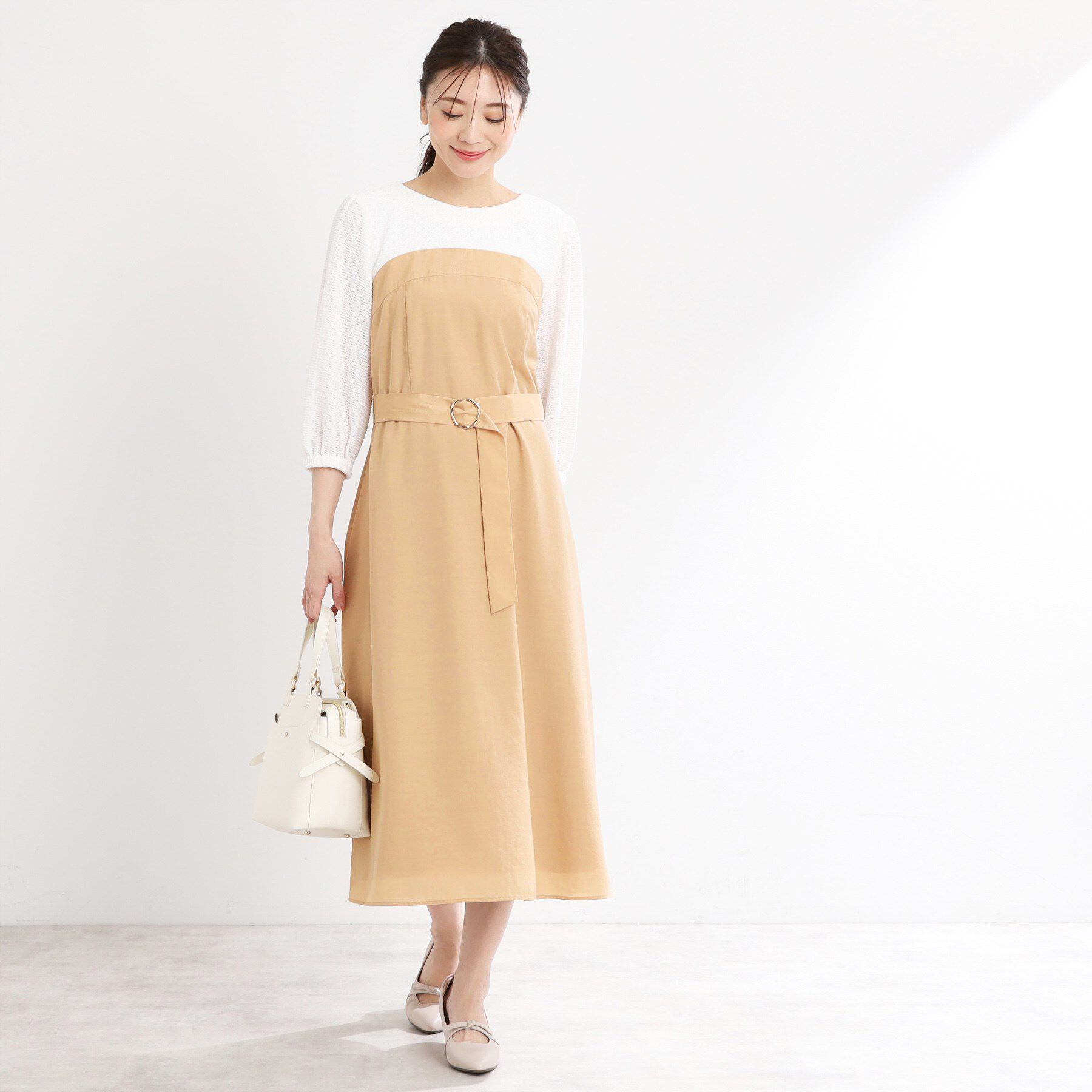 Reflect「【手洗い可／セットアップ可】異素材ミックスワンピース」|ワンピース|