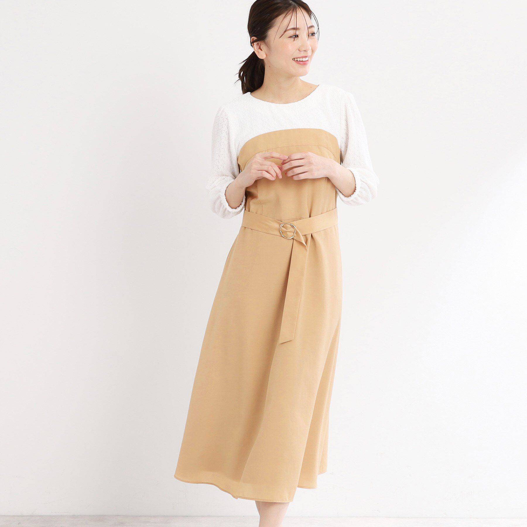 Reflect「【手洗い可／セットアップ可】異素材ミックスワンピース」|ワンピース|