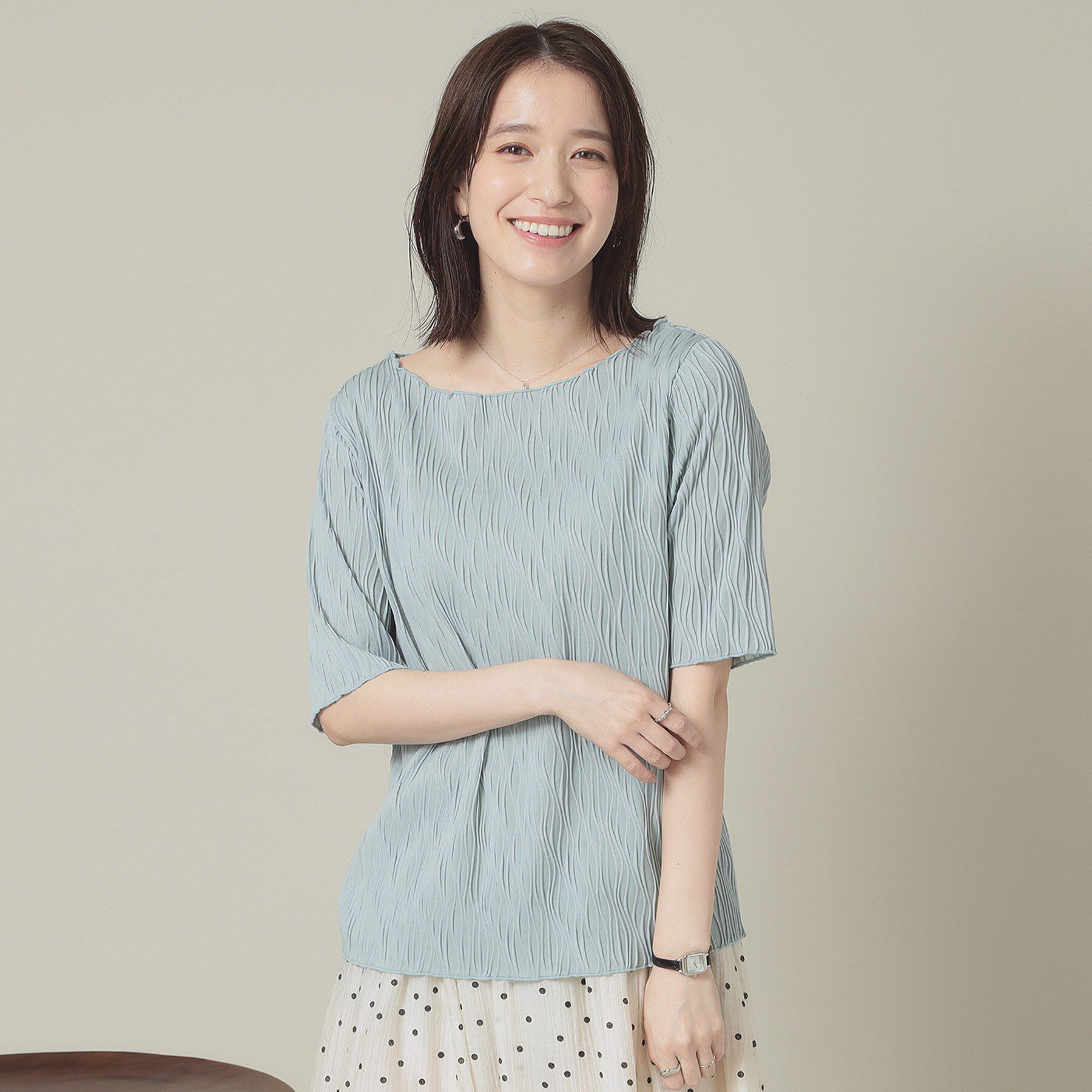 ITS&rsquo;DEMO「【洗濯機OK】ジャカード5分袖プルオーバー」|Tシャツ・カットソー|