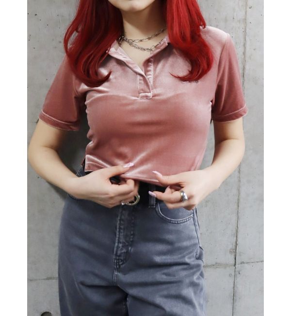 EVRIS「ベロアスキッパーショートトップス」|Tシャツ・カットソー|ピンク